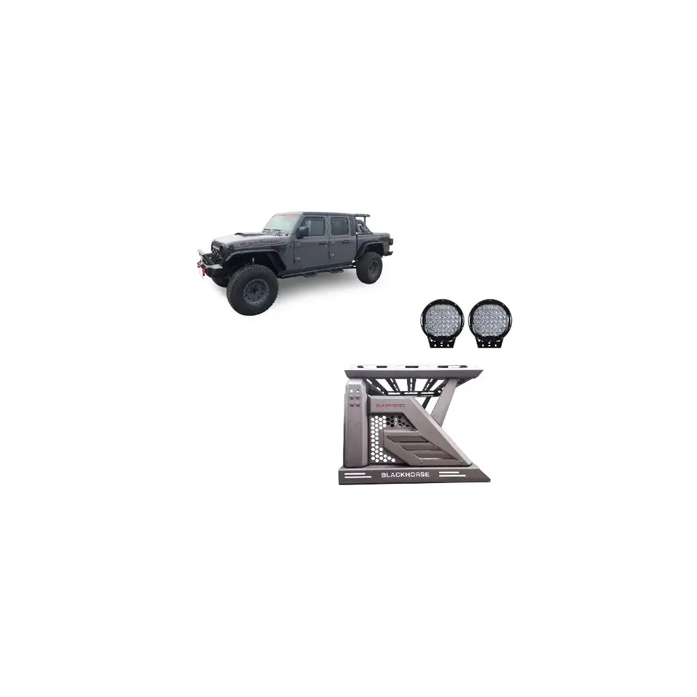Armour II Roll Bar w/ Lights & Basket - Black Steel - BLKAR2-09BA3-PL69B